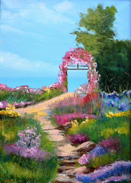 Blooming arch by the sea 70x50 by Elena Lukina