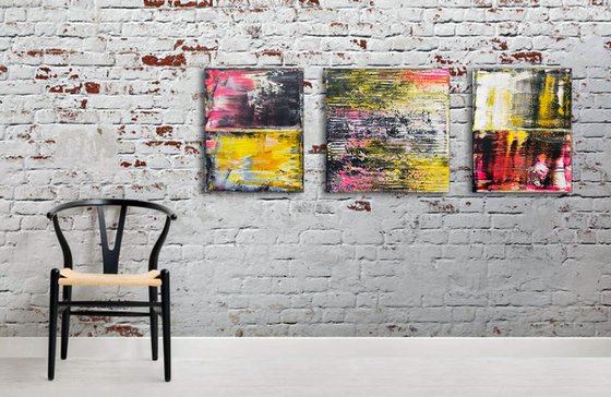 "Entourage" - FREE USA SHIPPING + Save As A Series - Original PMS Abstract Triptych Acrylic Paintings On Canvas - 52" x 20"