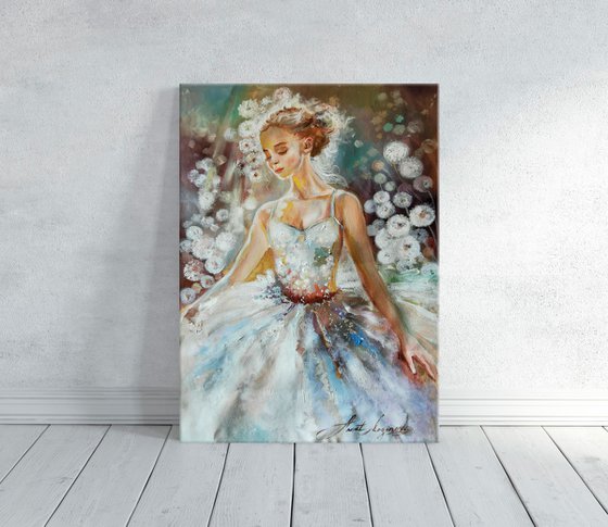 Oil Painting with Ballerina and dandelions