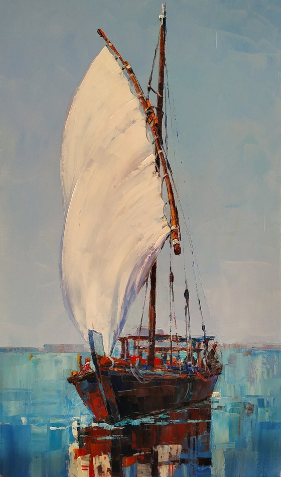 Boats (30x50 30x50(50x60cm) diptych, oil painting, ready to hang)