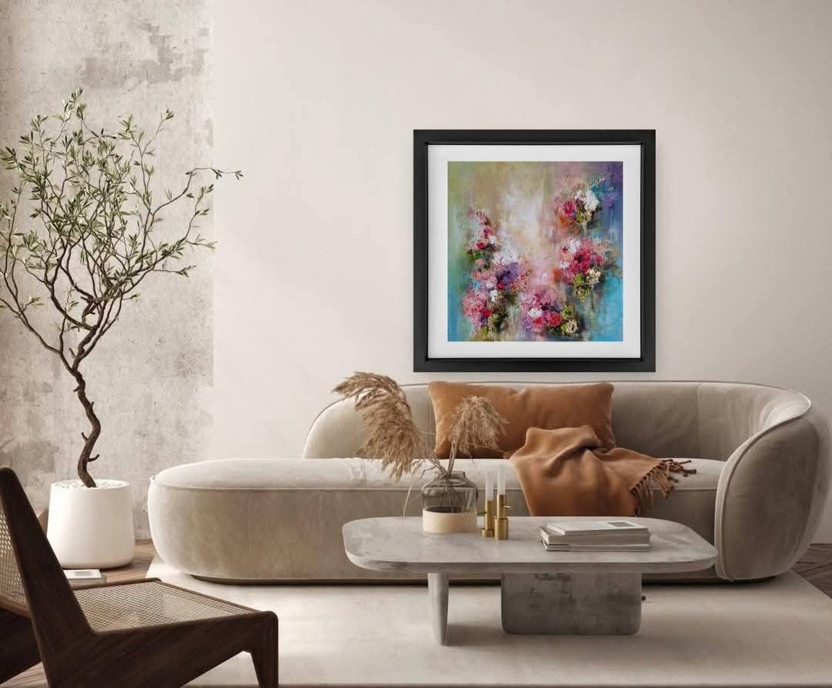 Abstract Botanical Oil Painting By Anna Schofield, 24 X 24, Spring Blossom Ii, Original Artwork