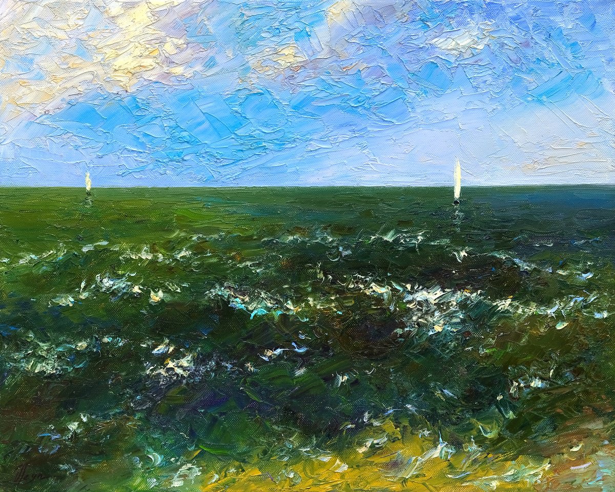 Impressionistic Landscape Oil Painting By Dmitry Oleyn, 20 X 16, Sea, Original Artwork