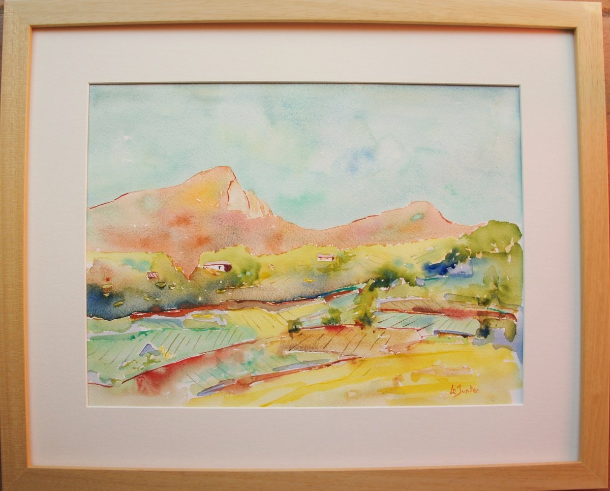Impressionistic Landscape Watercolour By Jean-Noel Le Junter, 21 X 17, Mountain In Southern France, Original Artwork