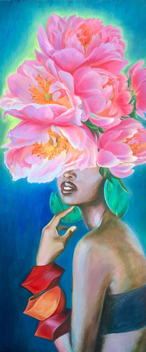 Portrait with flowers by Elena