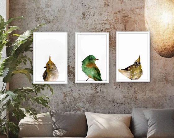 Birds in Watercolor. Set of 3.