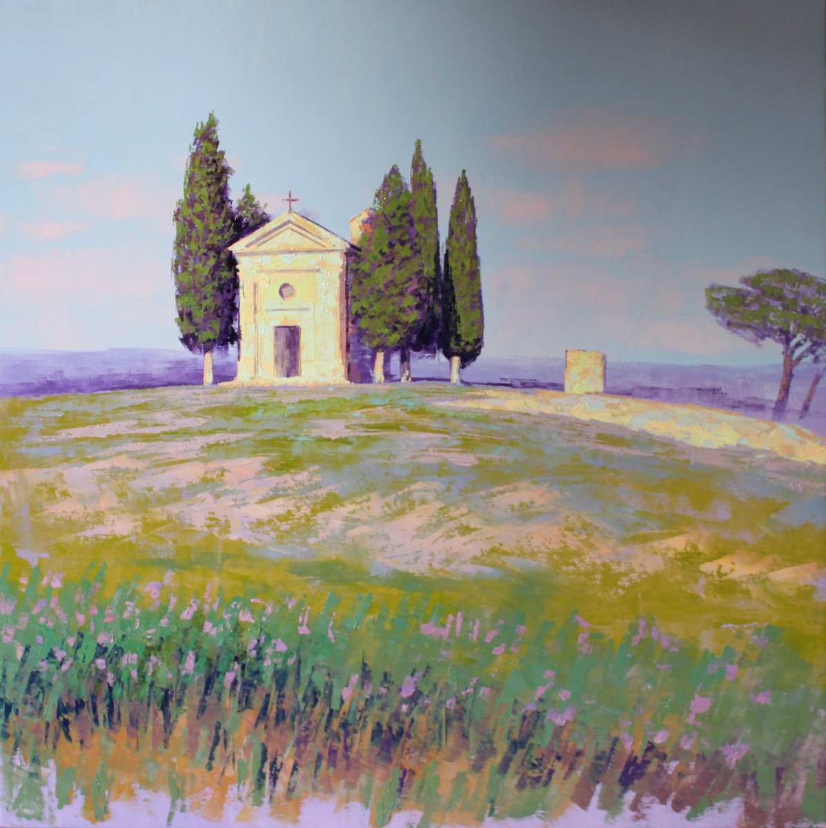 Impressionistic Landscape Oil Painting By Revaz Tcheishvili, 35 X 35", Toscana, Plein Air, Original Artwork