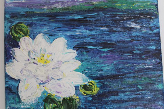 Pristine - Lily pond - floral painting - Claude Monet inspired impressionistic acrylic painting on canvas- water lily
