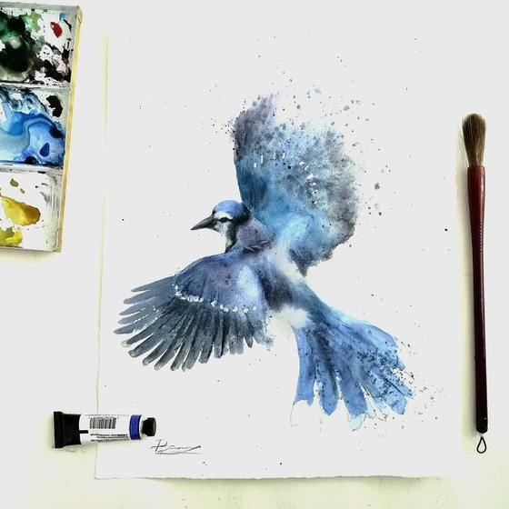 Blue Jay in Flight - Diptych