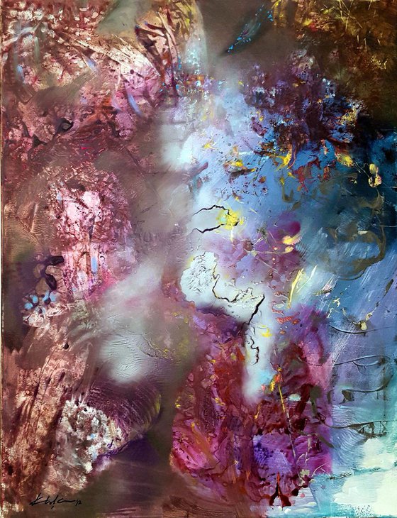 Creator of vibrations playing with the light Sublime oneiric large painting by romanian painter O KLOSKA