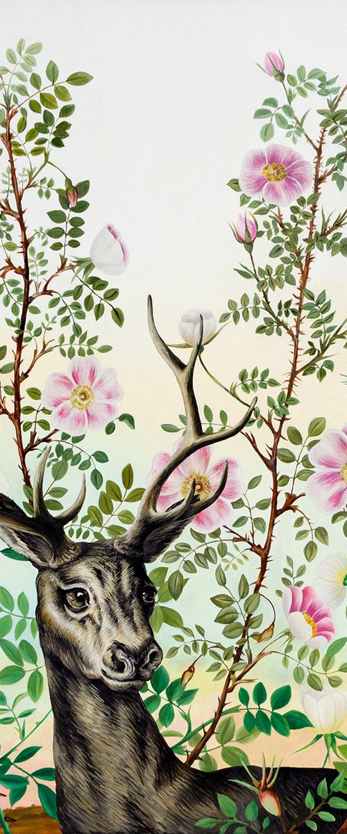 Deer in the wild rose by Oksana Reznik