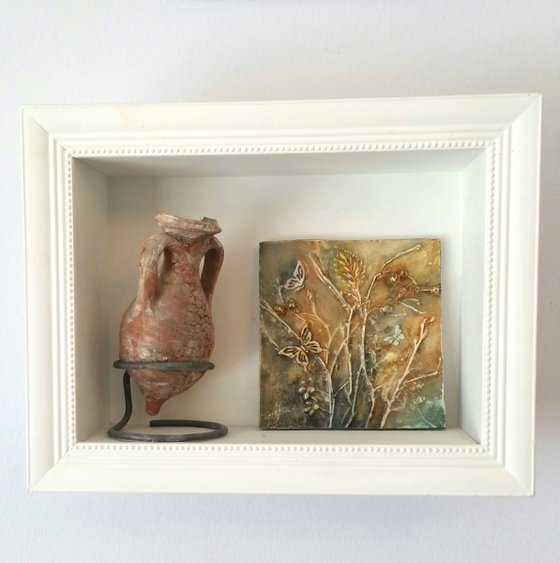 "Springtime" Unique work.Framed can stand.