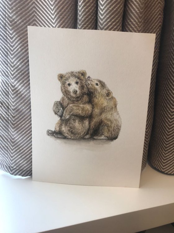 Two Sweet Bears Original Watercolor