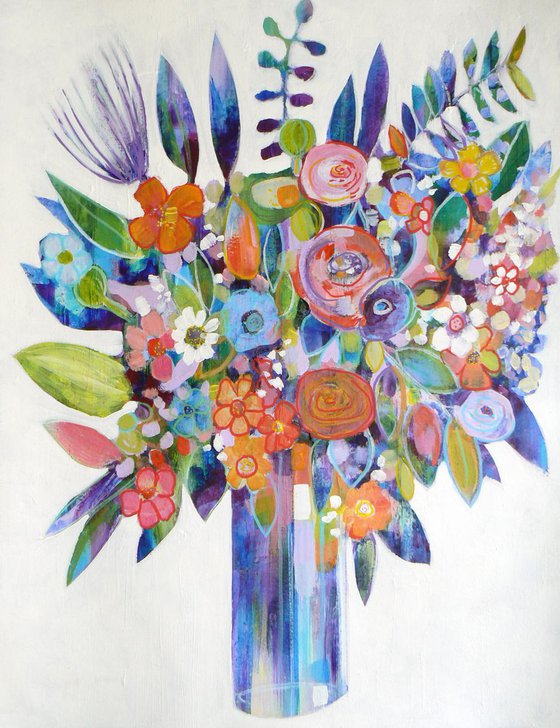Vase of flowers (semi abstract colourful floral / flower painting)