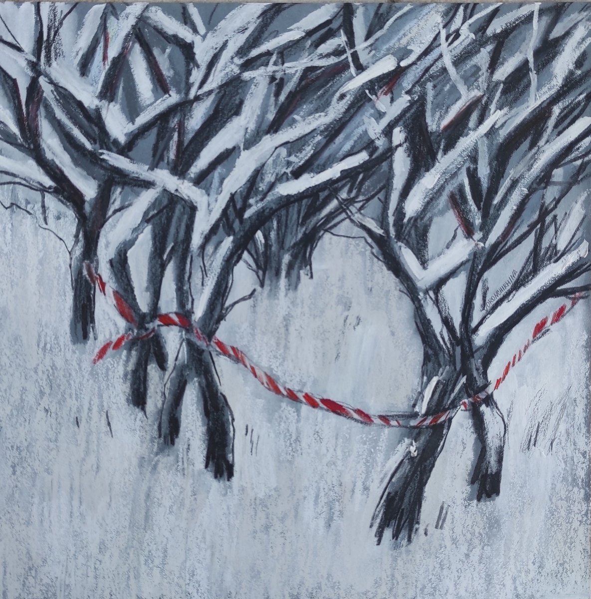 Red line and snow. Snow landscape by Natasha Voronchikhina