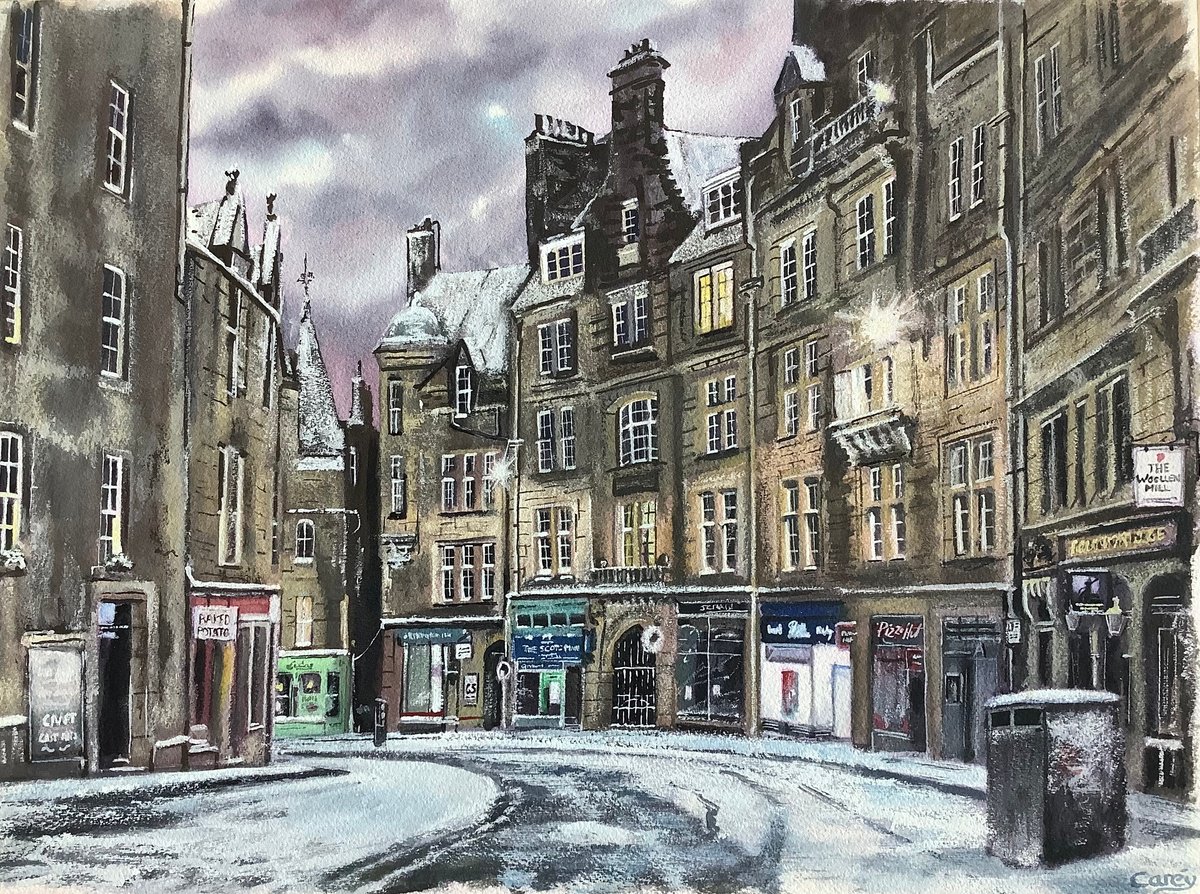Photorealistic Cityscapes Watercolour By Darren Carey, 15 X 11, Edinburgh Winter, Original Artwork