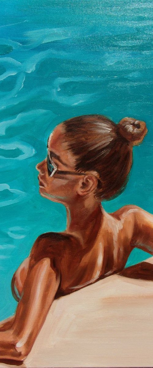 " PERFECT BLUE ... " SEA original painting  GIFT MODERN URBAN ART OFFICE ART DECOR HOME DECOR GIFT IDEA by Monika Luniak