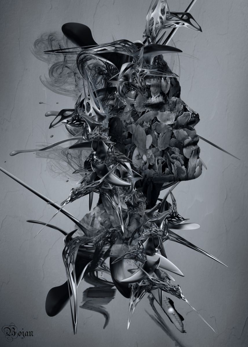 Graphic Portrait Photograph By Bojan Jevtic, 28 X 39, Which Mask Do You Wear Today? (B/W), Original Artwork