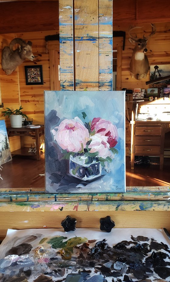 Flowers - Botanical - "Peonies in Glass Jar"