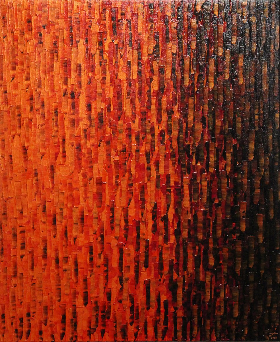 Abstract Acrylic Painting By Jonathan Pradillon, 20 X 24, Red-Orange Gradient, Original Artwork