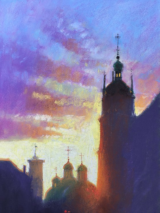 Sunset in old city Lviv