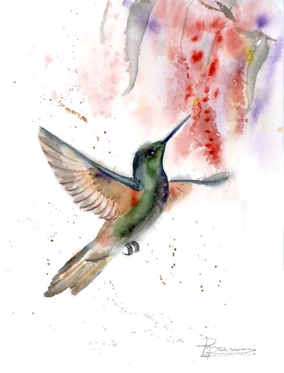 Set of 2 Hummingbirds  - Original Watercolor Paintings