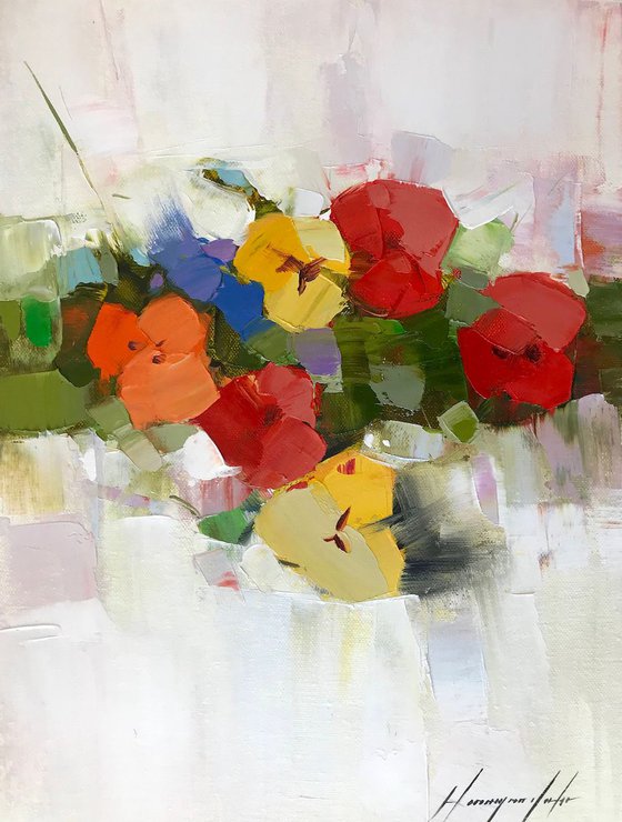 Pansies, Oil painting by Palette Knife, One of a kind, Handmade artwork