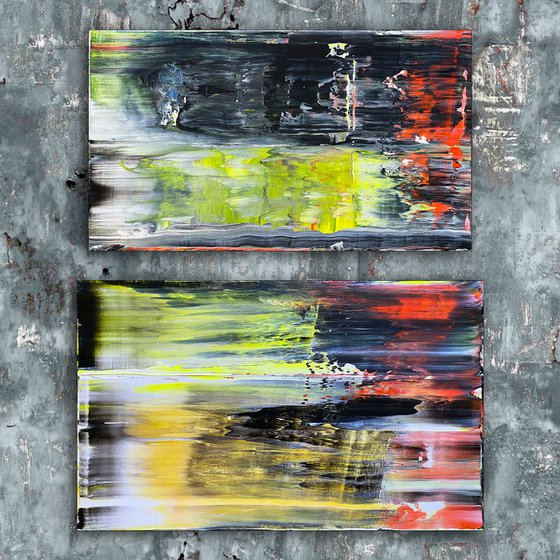 "We Burn Clean" - Save As A Series - Original PMS Large Abstract Diptych Acrylic Paintings On Hand Stretched Canvas - 30" x 34"