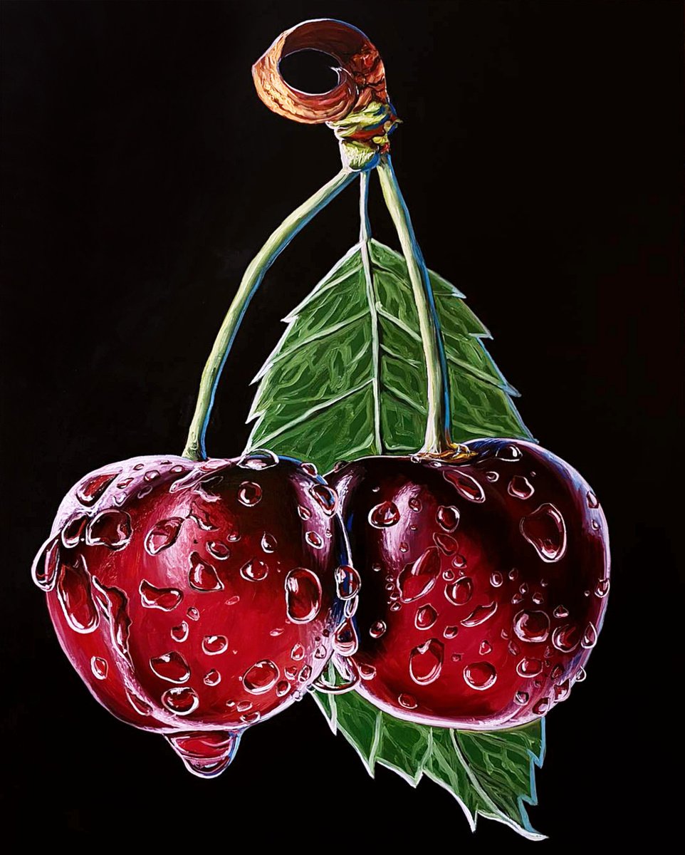 Photorealistic Still Life Oil Painting By Elena Adele Dmitrenko, 24 X 30, Cherry