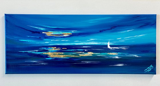 Moody Blue Series Nr 1 seascape on glodleaf