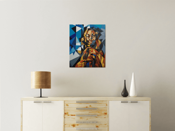 In front of the mirror (60x50cm, cubism, oil painting, ready to hang)