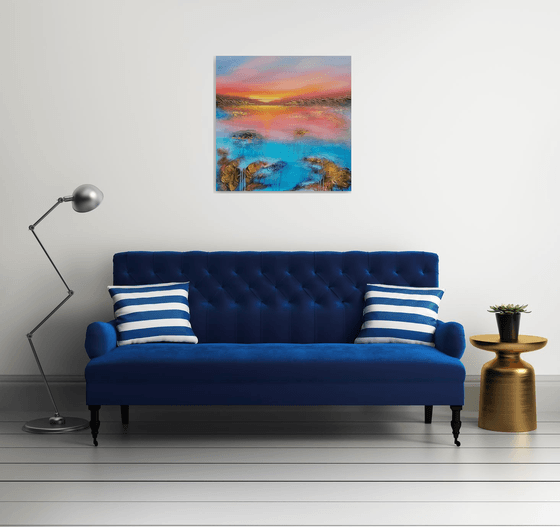 A beautiful large modern abstract figurative seascape painting "Evening mood"