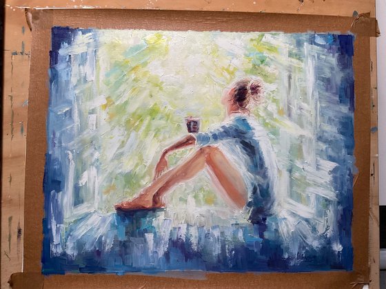 Girl near the window. Spring dreams