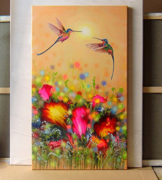 "Hummingbird at Sunset" LARGE painting