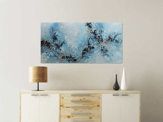 Morning Mist 24"x48" - Large Blue Acrylic  Abstract Painting