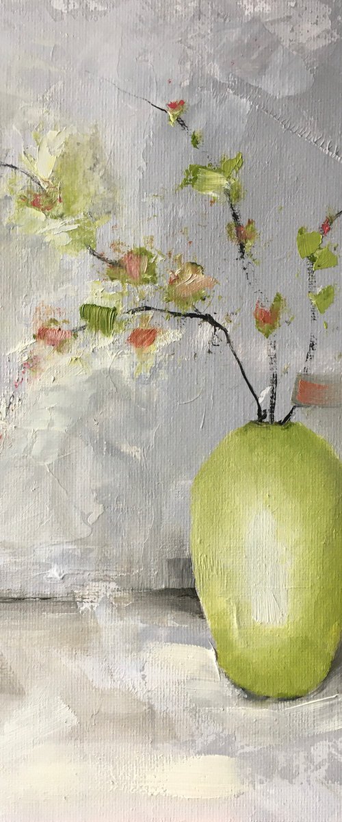 Lime Vase with Blossom by Rebecca Pells