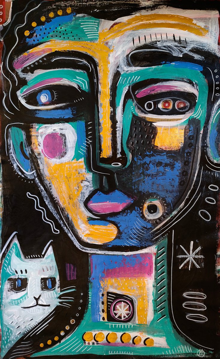 Impressionistic Animal Acrylic Painting By Daria Kusto, 24 X 39, Walk In The Dark, Original Artwork