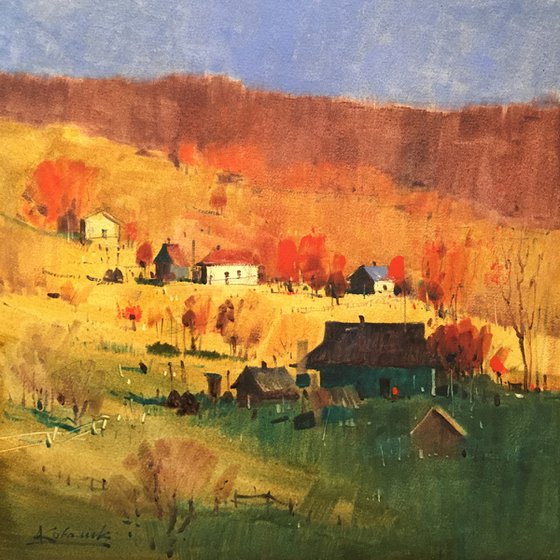 Original watercolor painting. Landscape painting Carpathian. One of a kind art