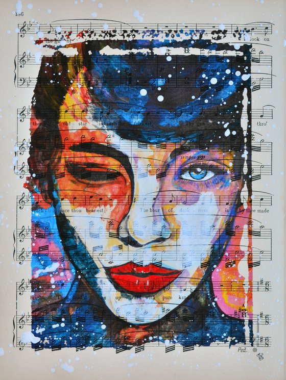 Wink - Collage Art on Real Vintage Sheet Music Page