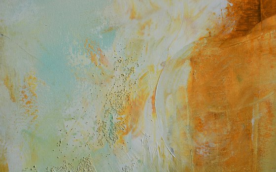 Ocean blue  (24" x 72" - 60 cm x 182 cm) Gold and aqua Abstract Painting ready to hang -