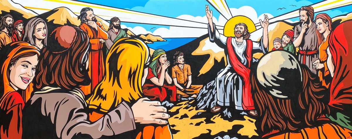 Urban And Pop Portrait Acrylic Painting By Jamie Lee, 79 X 31, Blessed Are The Peacemakers, Original Artwork