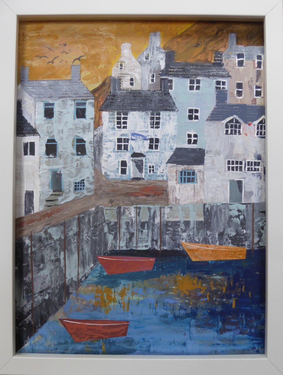 Landscape Painting By Elaine Allender, 13 X 17, The Blue Peter, Polperro, Original Artwork