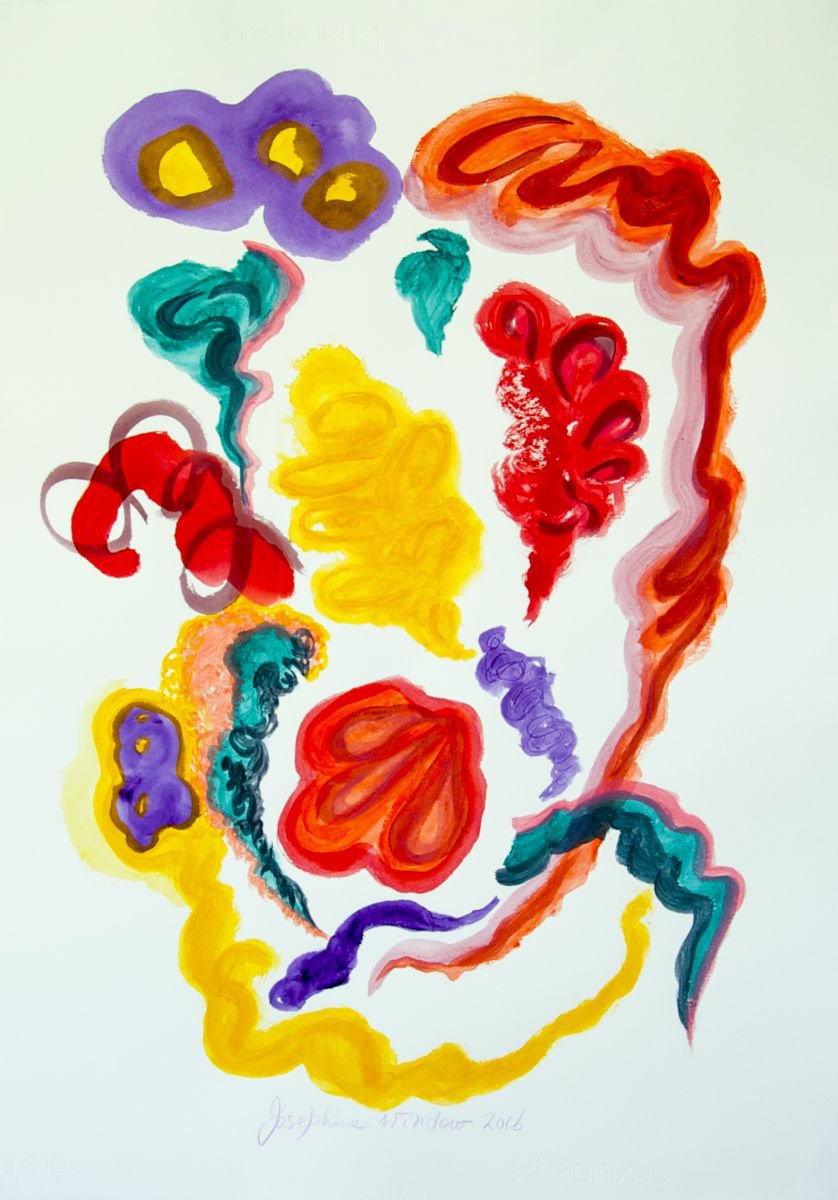 Organic Abstract Acrylic Painting By Josephine Window, 20 X 28", Organic Shapes 3, Original Artwork