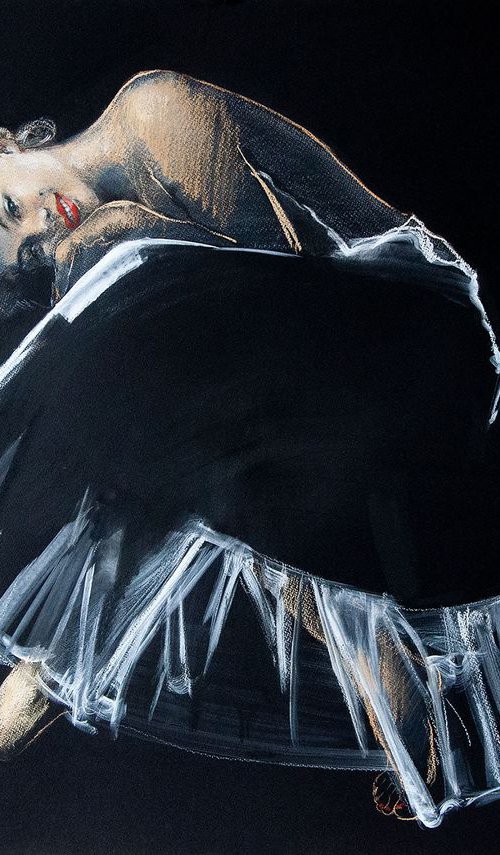 Big size drawing - Smiling MM in a black dress by Daria Yablon-Soloviova