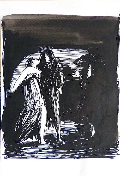 The Lovers and the Monster, 16x24  cm by Frederic Belaubre