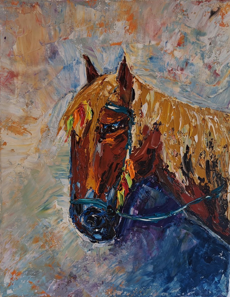 Impressionistic Animal Oil Painting By Oksana Fedorova, 9 X 12", Portrait Horse, Original Artwork