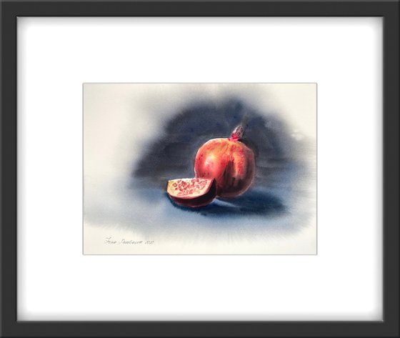 Pomegranates, 26х37,5cm watercolor, red, still life, gift, medium size