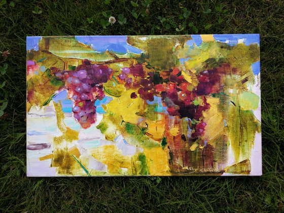 Vineyards in a mountain village Grape Gifts of autumn Original oil painting