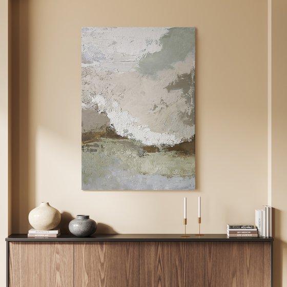 "Beige Fjord 2" Abstract beige sage green art