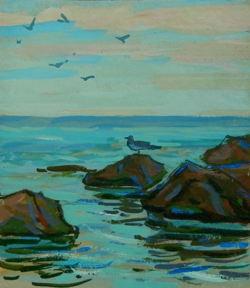 Seagull. Original painting 20x22.5cm by Sergey  Kachin