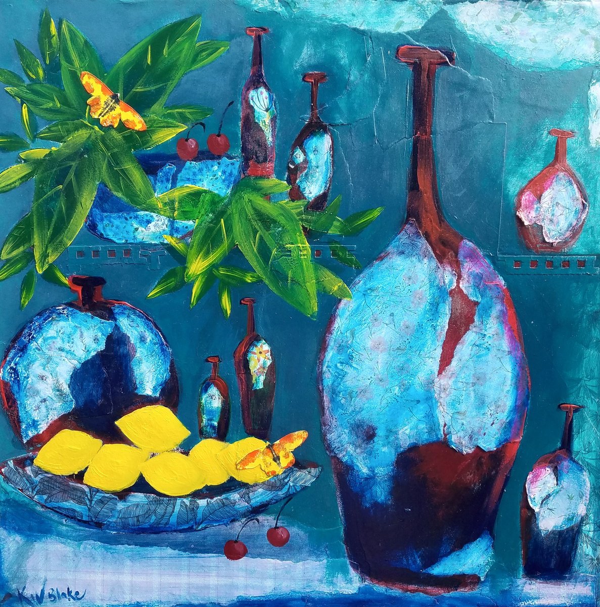 Impressionistic Still Life Painting By Kevin Blake, 20 X 20", I Dream Of Blue, Original Artwork